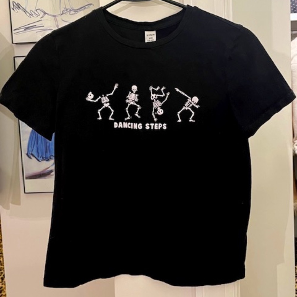 Shein black skeleton T-shirt
